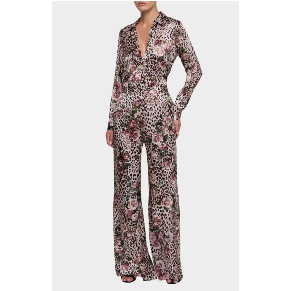 L'AGENCE Pilar Wide Leg Silk Pants in Cheetah Rose 6 - Picture 8 of 10